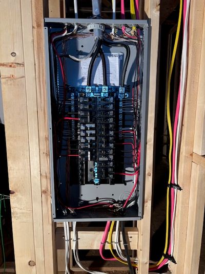 200 amp residential main panel installation in new construction home with rough-in wiring